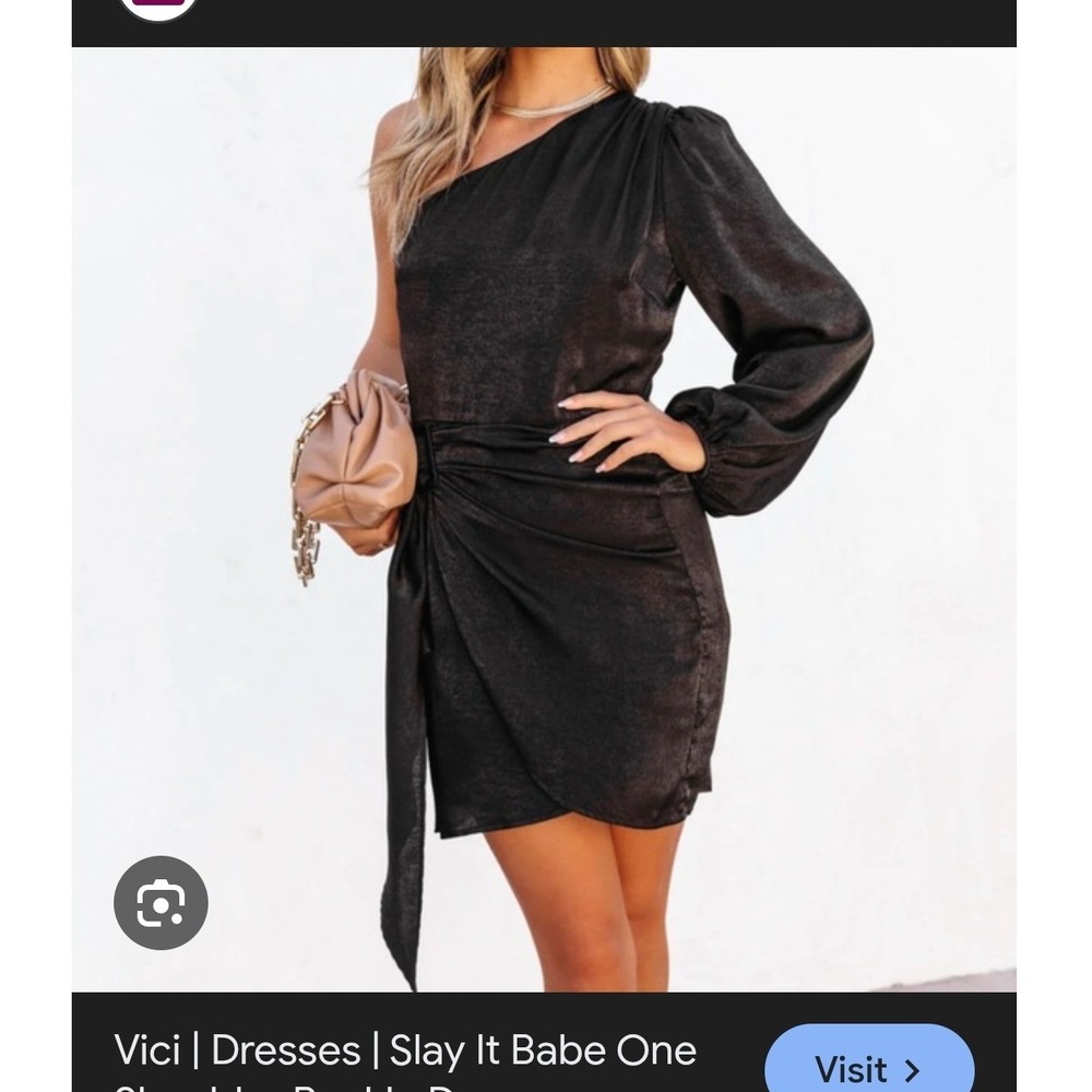 Vici Slay It Babe One Shoulder Black Satin Buckle Dress Mini Wrap Sz L